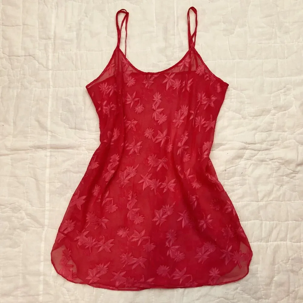 Vintage Lingerie Y2K Sheer Floral Bias Cut Slip Hot Pink Romantic Size Large - Picture 4 of 8